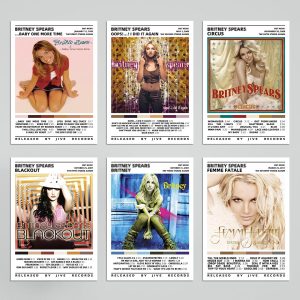 Britney Spears Album Cover HD Print Music Posters Set of 6 Music Album Poster Cover Posters Room Unframed Canvas Wall Art for Girl and Boy Teens Dorm Decor Room Decor for Teen Girl Room Hip Hop Singer Wall Decor Pop